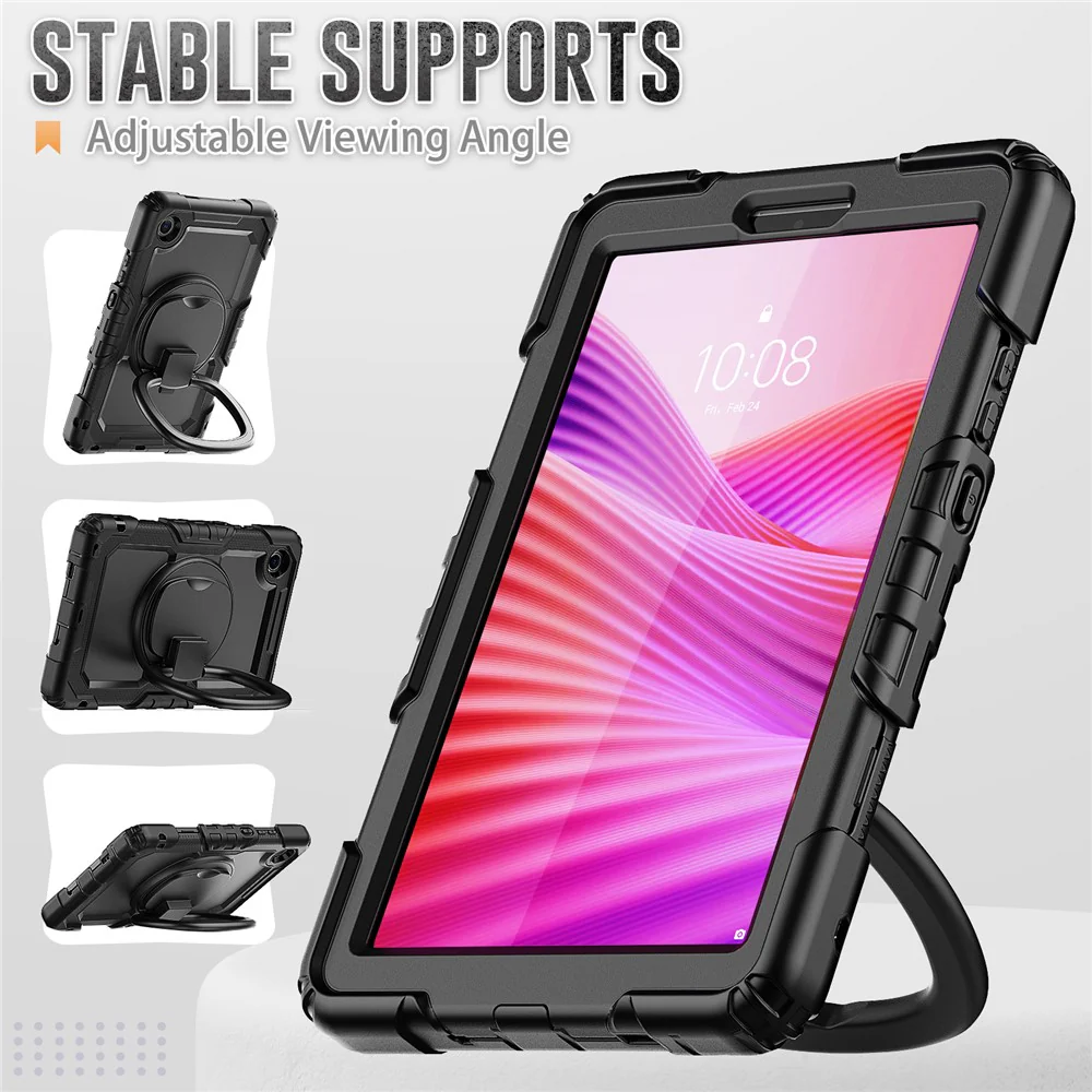 For Lenovo Tab K9 TB305FU Kickstand Case PC + Silicone Tablet Cover with Shoulder Strap - Black - Image 5