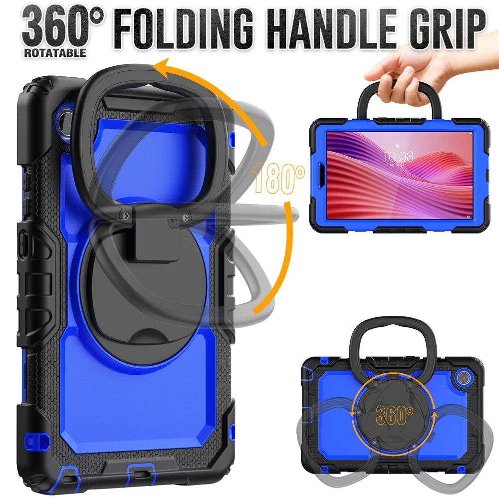For Lenovo Tab K9 TB305FU Kickstand Case PC + Silicone Tablet Cover with Shoulder Strap - Black / Dark Blue - Image 3