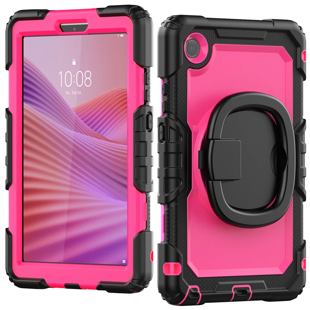 For Lenovo Tab K9 TB305FU Kickstand Case PC + Silicone Tablet Cover with Shoulder Strap - Black / Rose - Image 2