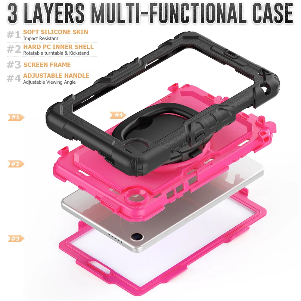 For Lenovo Tab K9 TB305FU Kickstand Case PC + Silicone Tablet Cover with Shoulder Strap - Black / Rose - Image 7