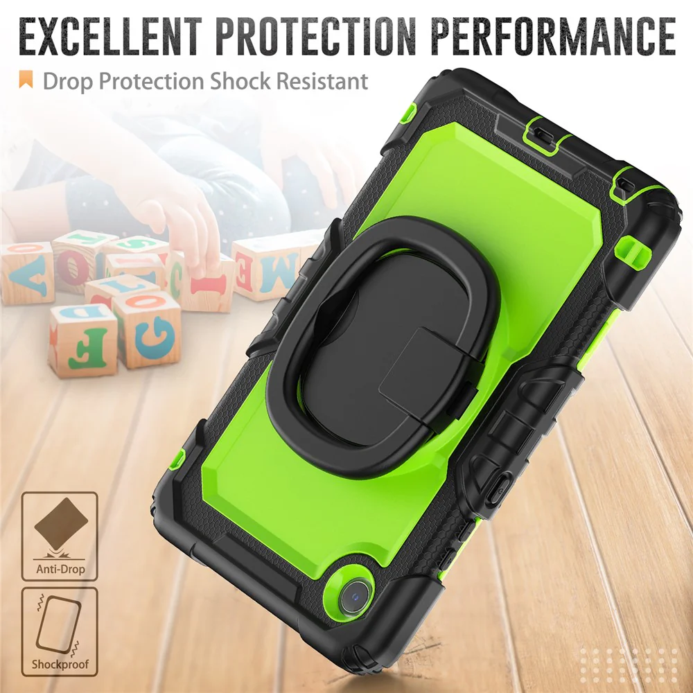 For Lenovo Tab K9 TB305FU Kickstand Case PC + Silicone Tablet Cover with Shoulder Strap - Black / Yellowgreen - Image 4