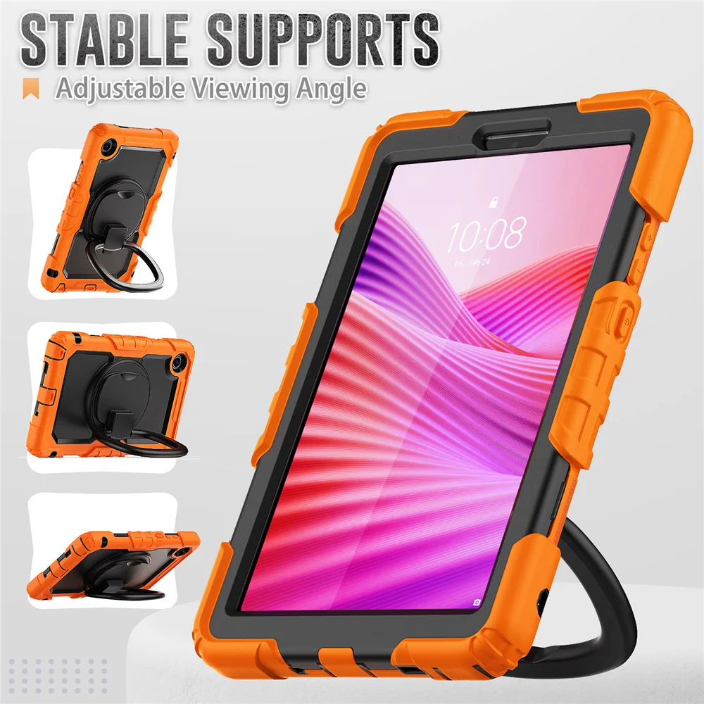 For Lenovo Tab K9 TB305FU Kickstand Case PC + Silicone Tablet Cover with Shoulder Strap - Orange - Image 5