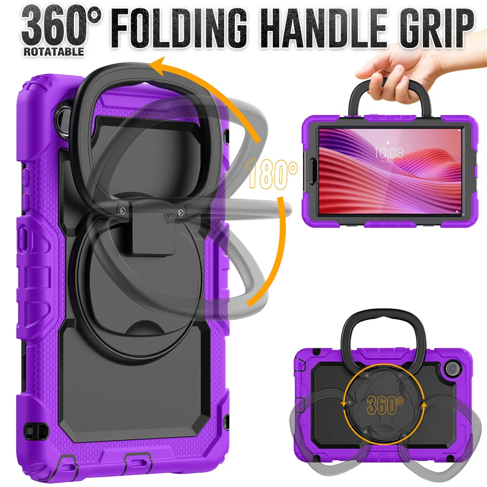 For Lenovo Tab K9 TB305FU Kickstand Case PC + Silicone Tablet Cover with Shoulder Strap - Purple - Image 3