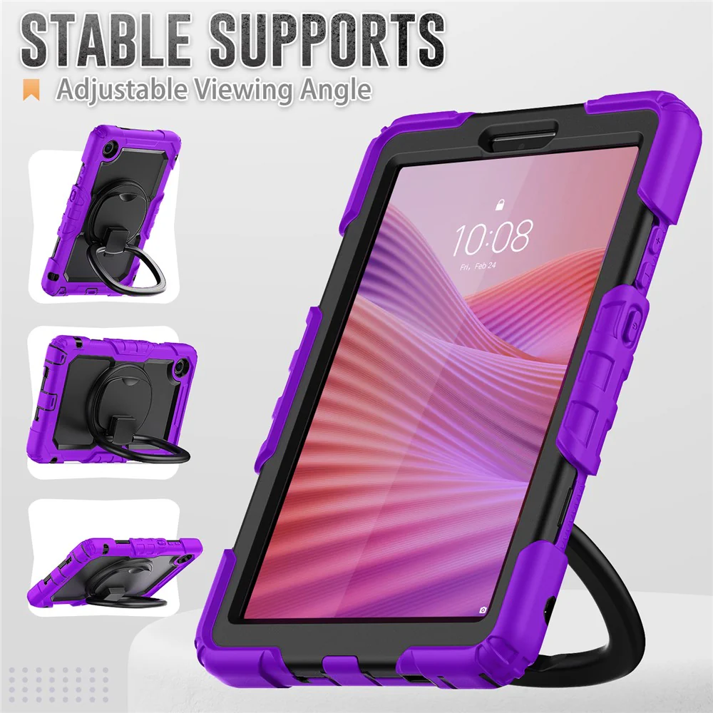 For Lenovo Tab K9 TB305FU Kickstand Case PC + Silicone Tablet Cover with Shoulder Strap - Purple - Image 5