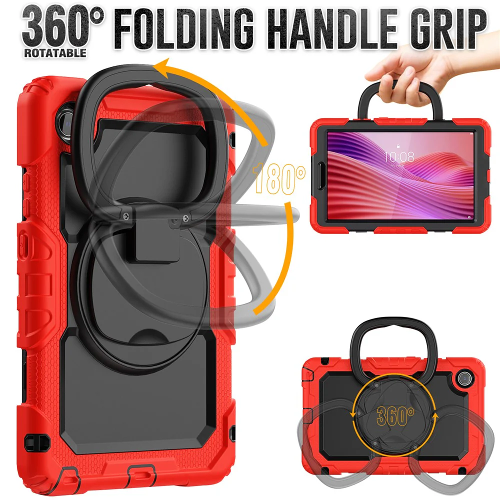 For Lenovo Tab K9 TB305FU Kickstand Case PC + Silicone Tablet Cover with Shoulder Strap - Red - Image 3
