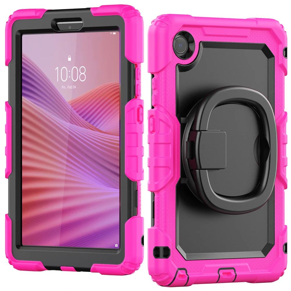 For Lenovo Tab K9 TB305FU Kickstand Case PC + Silicone Tablet Cover with Shoulder Strap - Rose - Image 2
