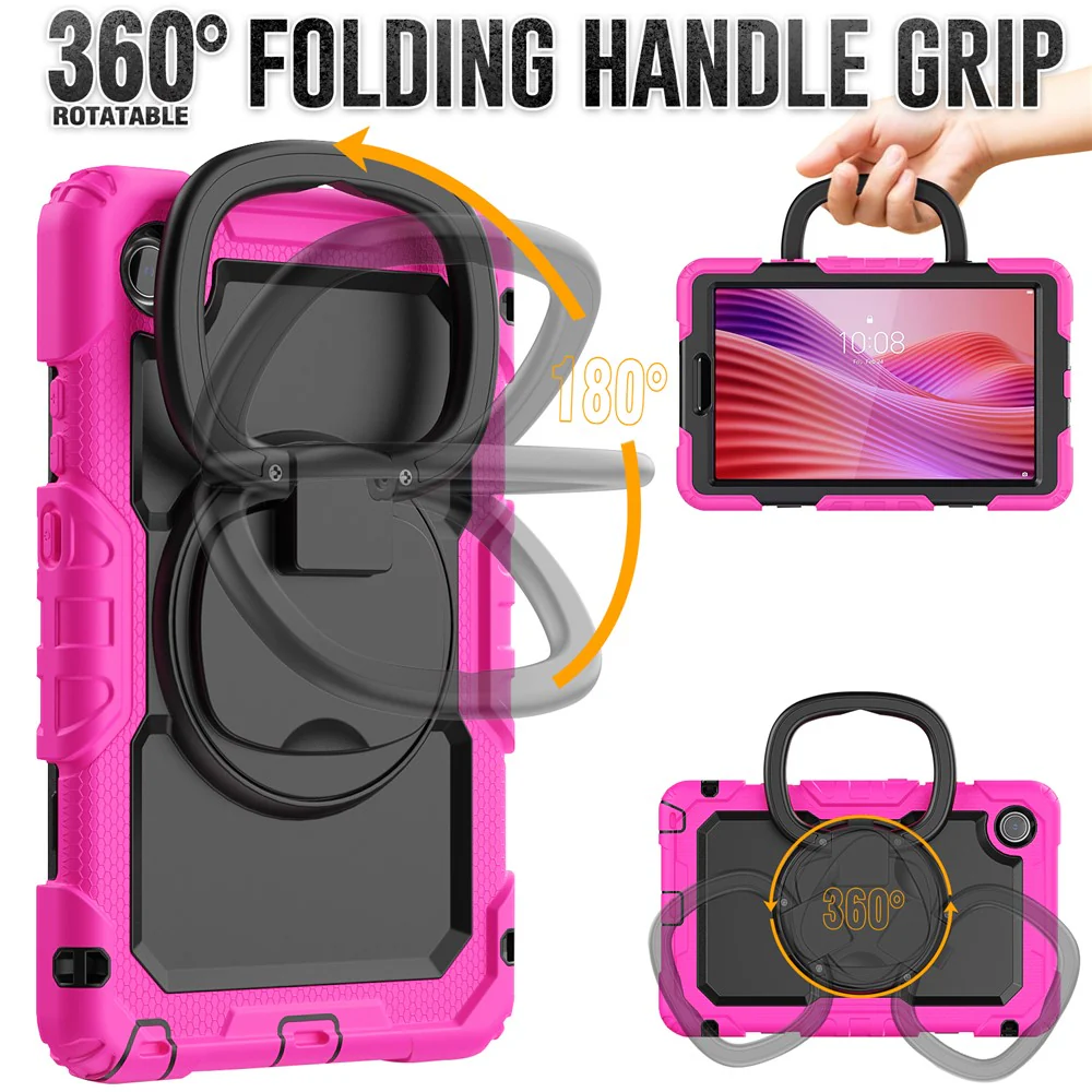 For Lenovo Tab K9 TB305FU Kickstand Case PC + Silicone Tablet Cover with Shoulder Strap - Rose - Image 3