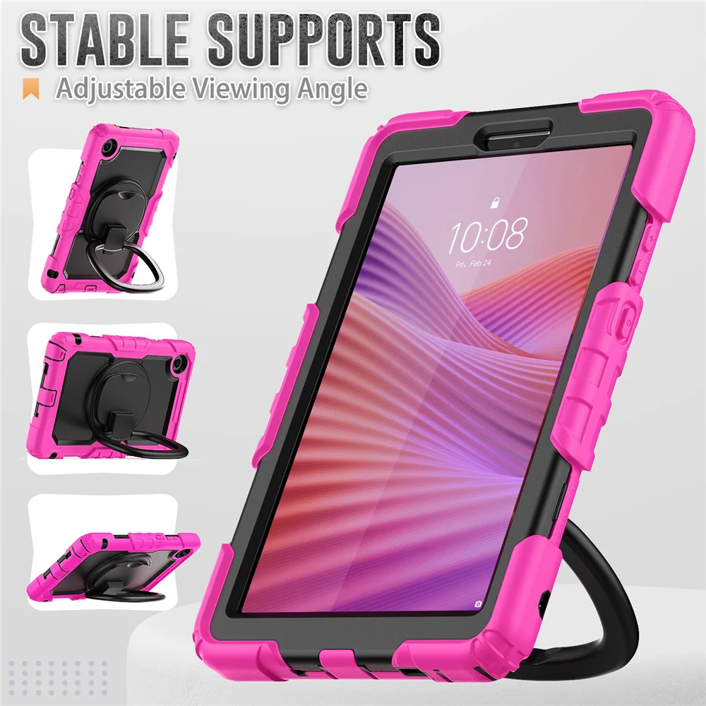 For Lenovo Tab K9 TB305FU Kickstand Case PC + Silicone Tablet Cover with Shoulder Strap - Rose - Image 5