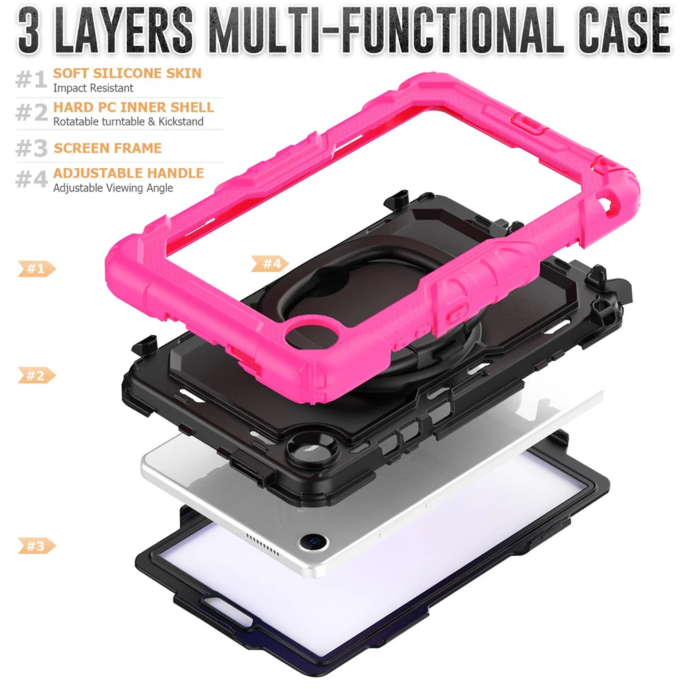 For Lenovo Tab K9 TB305FU Kickstand Case PC + Silicone Tablet Cover with Shoulder Strap - Rose - Image 7