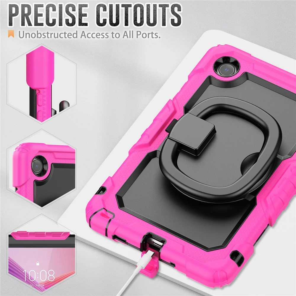 For Lenovo Tab K9 TB305FU Kickstand Case PC + Silicone Tablet Cover with Shoulder Strap - Rose - Image 8