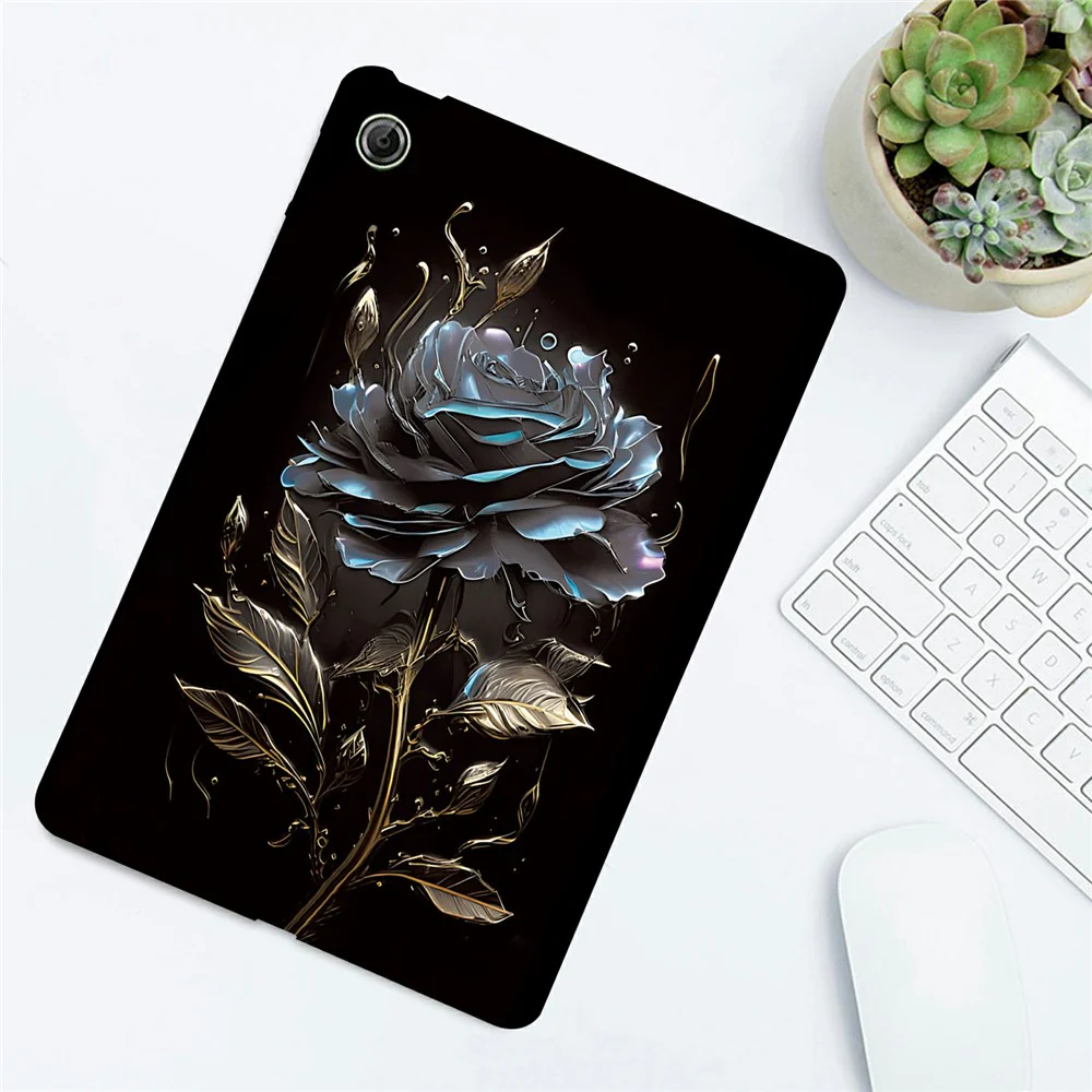 For Lenovo Tab K9 TPU Case Pattern Printing Slim Tablet Protective Cover - Black Rose - Image 3