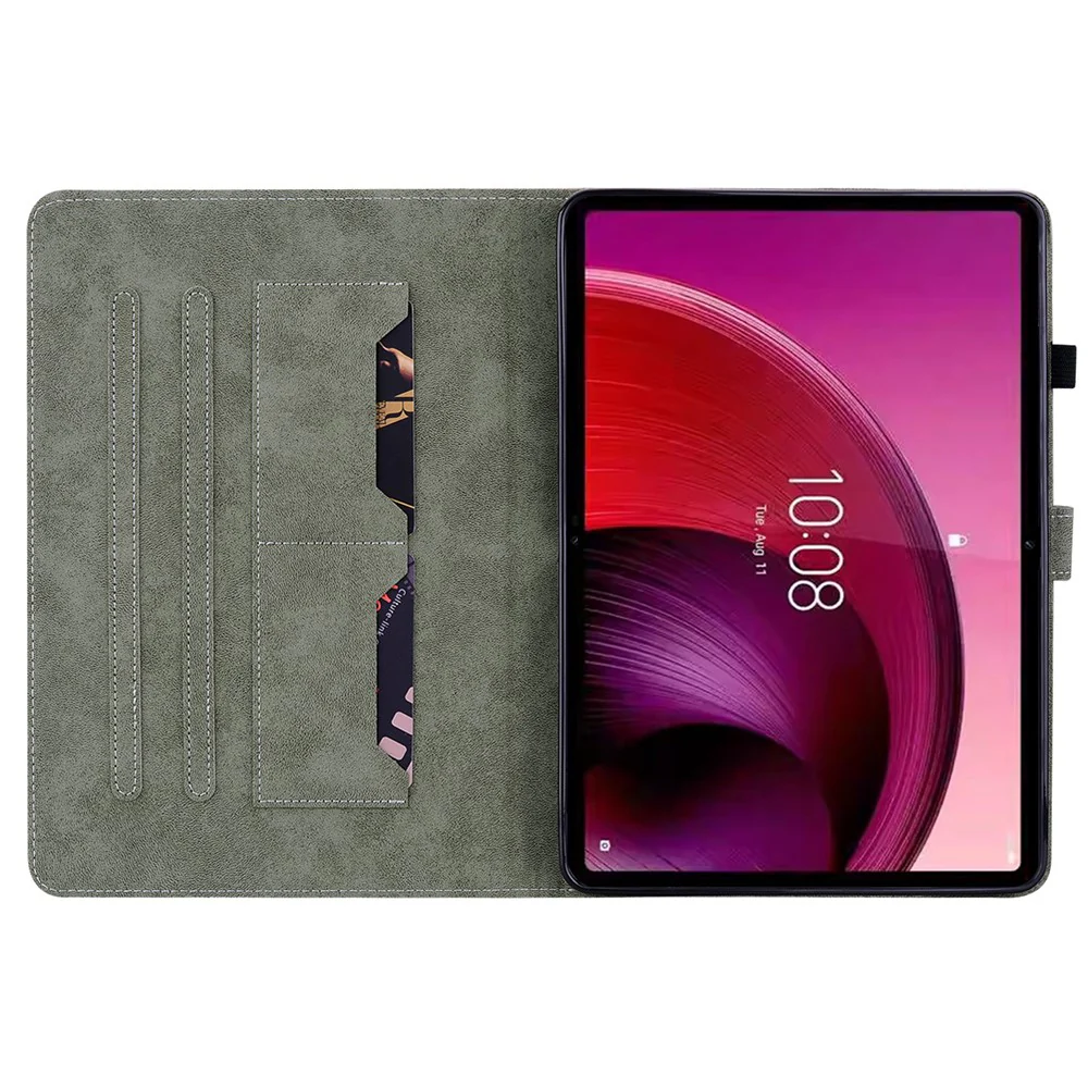 For Lenovo Tab M10 5G Anti-drop Case Imprinted PU Leather Card Holder Tablet Cover - Grey - Image 2