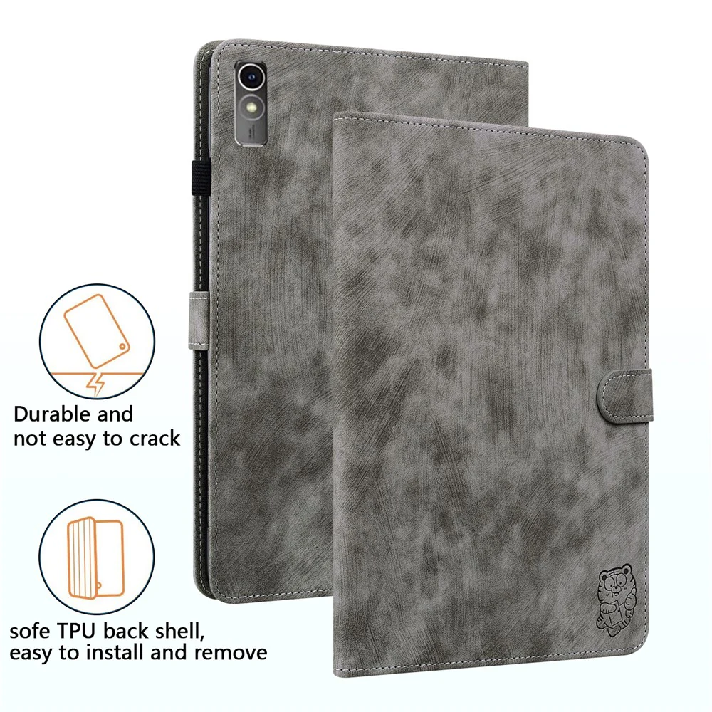 For Lenovo Tab M10 5G Anti-drop Case Imprinted PU Leather Card Holder Tablet Cover - Grey - Image 6