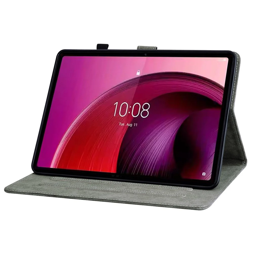 For Lenovo Tab M10 5G Anti-drop Case Imprinted PU Leather Card Holder Tablet Cover - Purple - Image 3