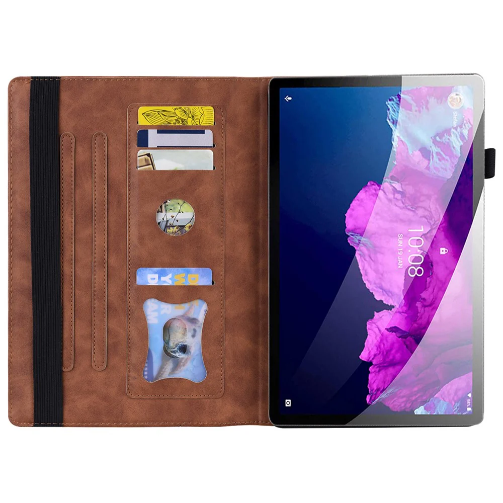 For Lenovo Tab M10 5G Case Full Protection PU Leather Tablet Cover with Wallet Stand - Brown - Image 2