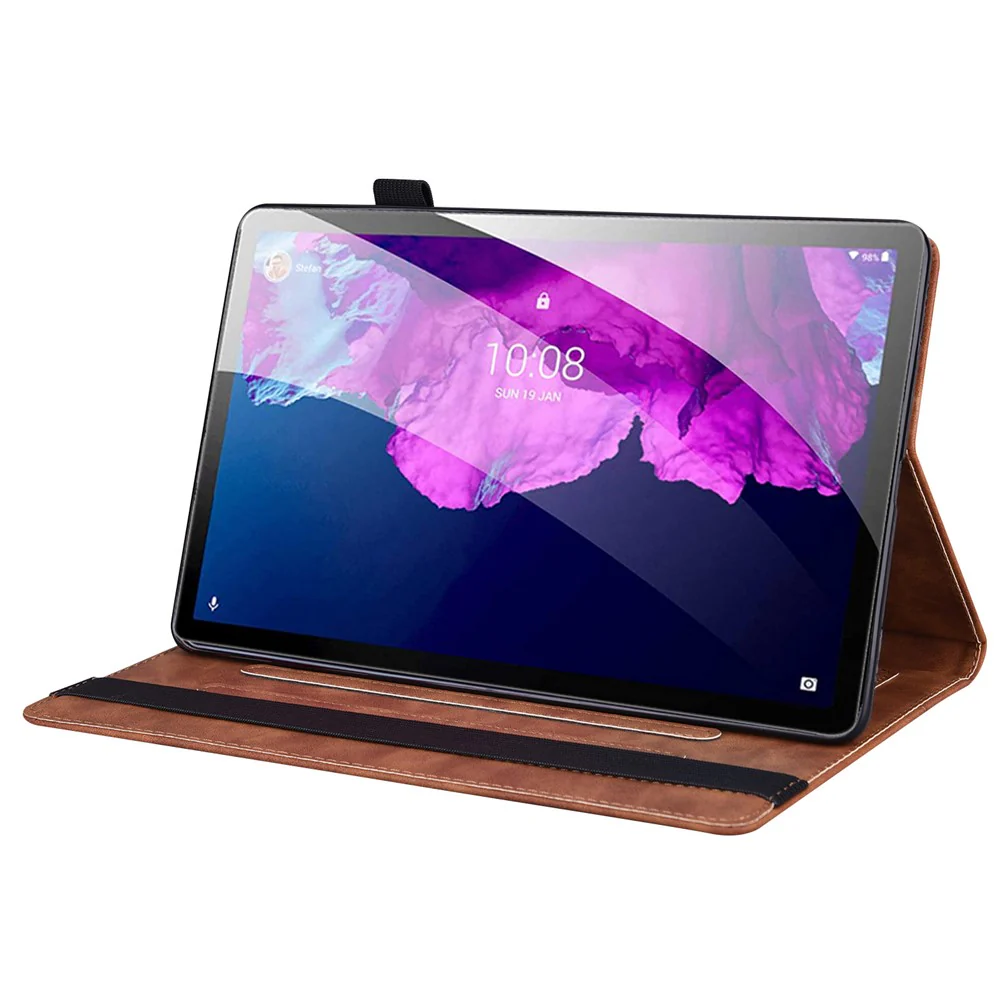 For Lenovo Tab M10 5G Case Full Protection PU Leather Tablet Cover with Wallet Stand - Brown - Image 3