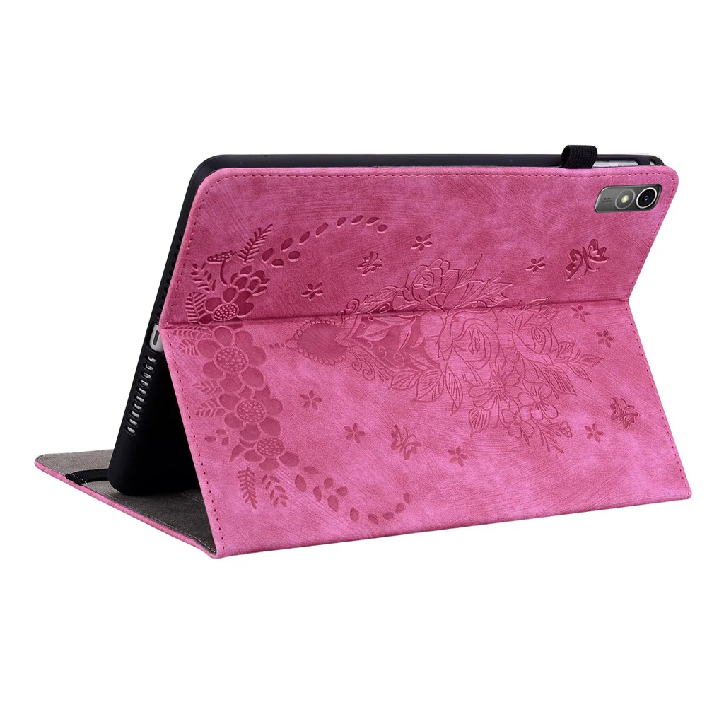 For Lenovo Tab M10 5G Leather Cover Butterfly Rose Imprinted Tablet Stand Case - Rose - Image 4