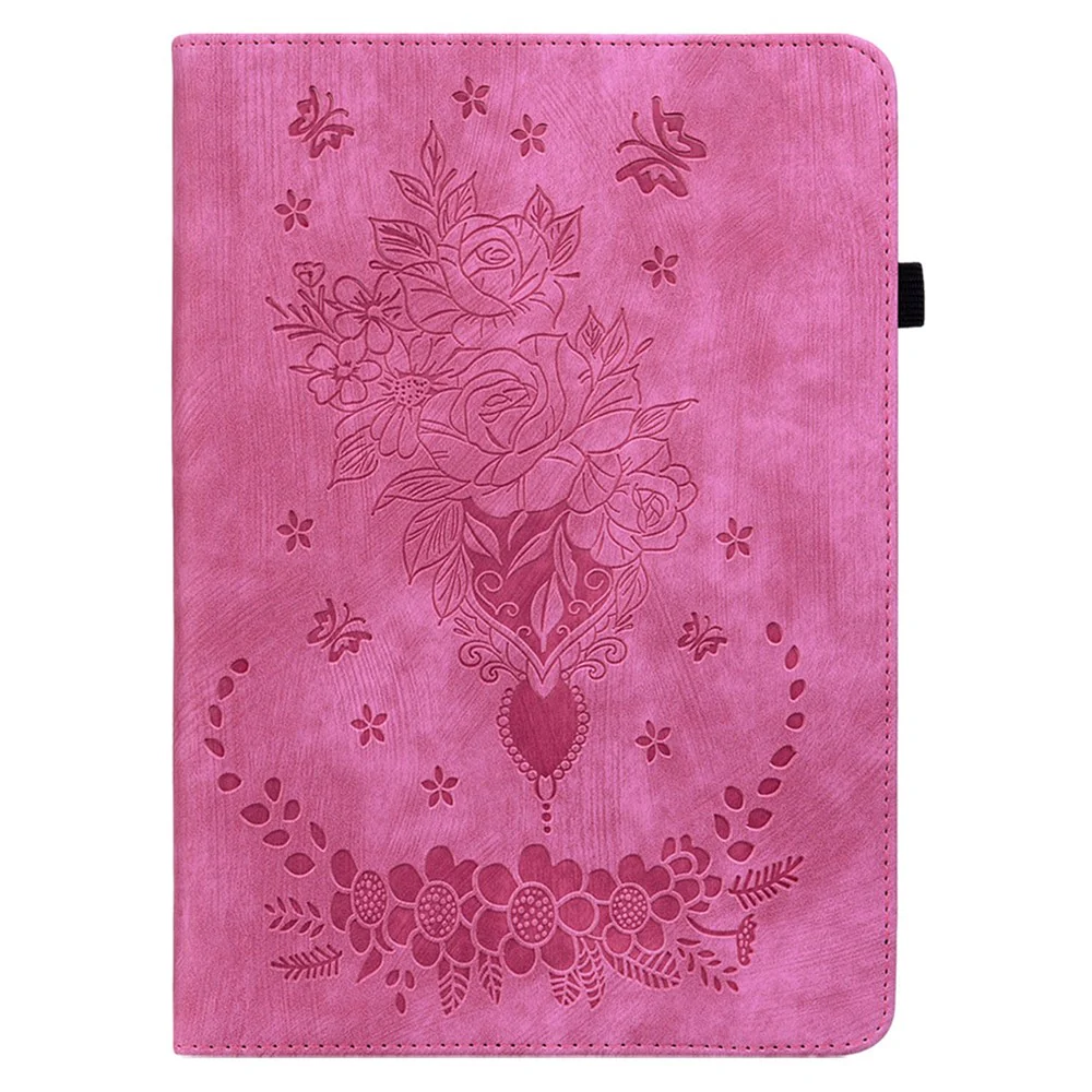 For Lenovo Tab M10 5G Leather Cover Butterfly Rose Imprinted Tablet Stand Case - Rose - Image 7