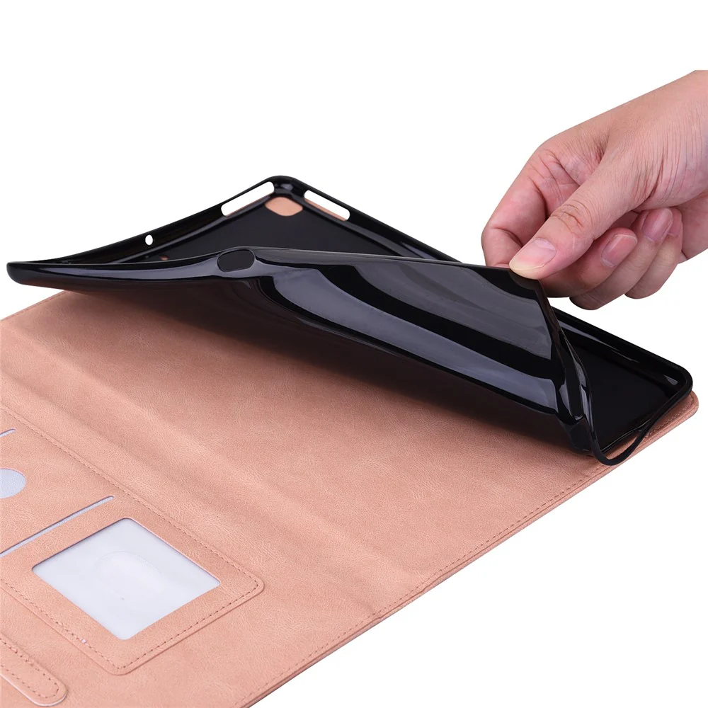 For Lenovo Tab M10 5G PU Leather Case Stand Card Holder Imprinted Tablet Cover - Pink - Image 7
