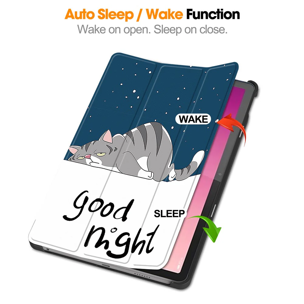 For Lenovo Tab M10 5G PU Leather Trifold Stand Cover Pattern Printing Auto Wake / Sleep Tablet Case - Cat - Image 2