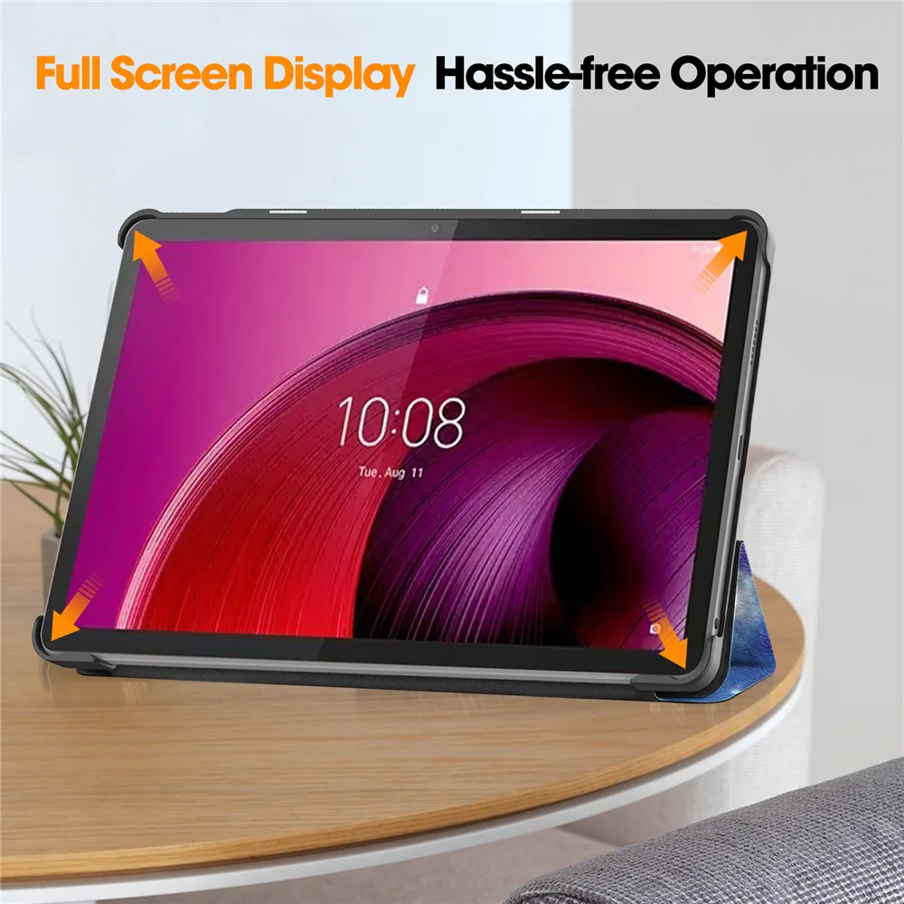 For Lenovo Tab M10 5G PU Leather Trifold Stand Cover Pattern Printing Auto Wake / Sleep Tablet Case - Galaxy - Image 4