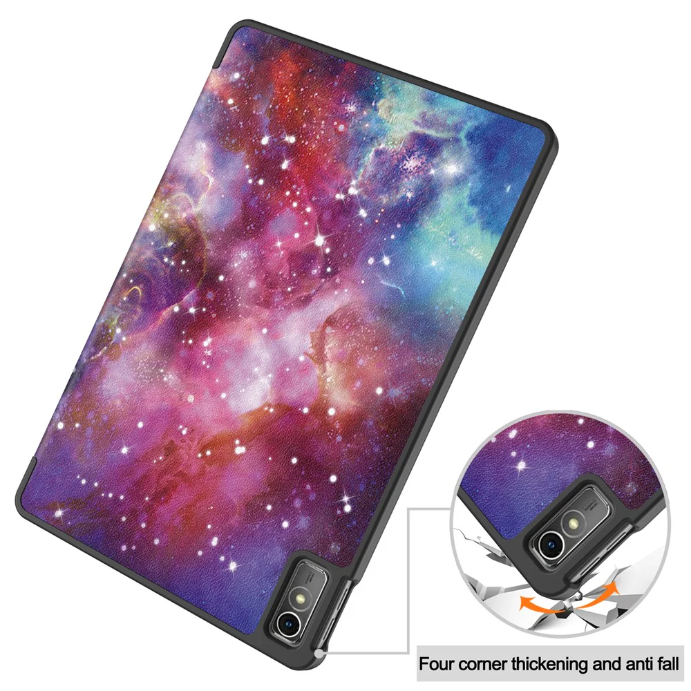 For Lenovo Tab M10 5G PU Leather Trifold Stand Cover Pattern Printing Auto Wake / Sleep Tablet Case - Galaxy - Image 6