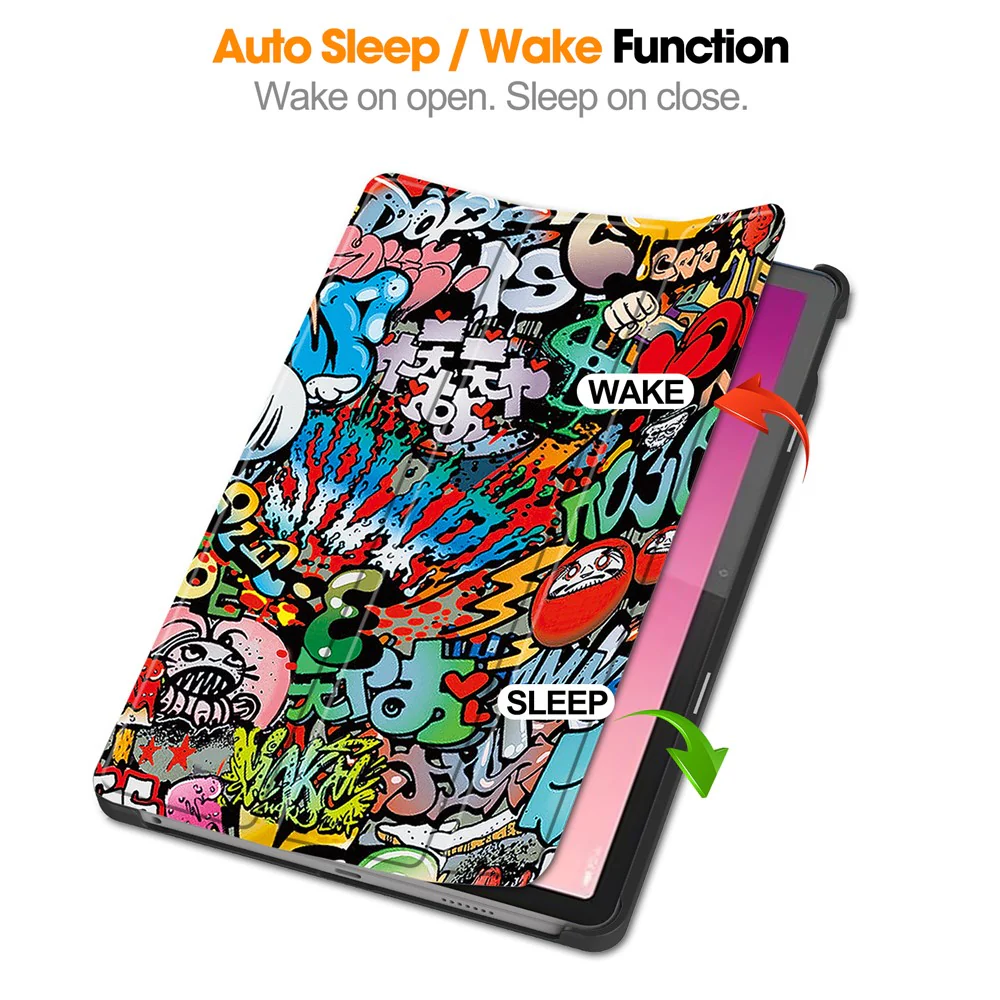 For Lenovo Tab M10 5G PU Leather Trifold Stand Cover Pattern Printing Auto Wake / Sleep Tablet Case - Graffiti - Image 2