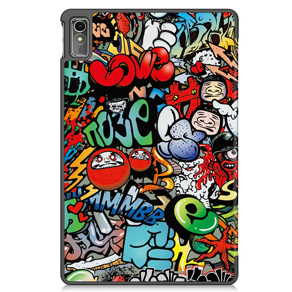 For Lenovo Tab M10 5G PU Leather Trifold Stand Cover Pattern Printing Auto Wake / Sleep Tablet Case - Graffiti - Image 8