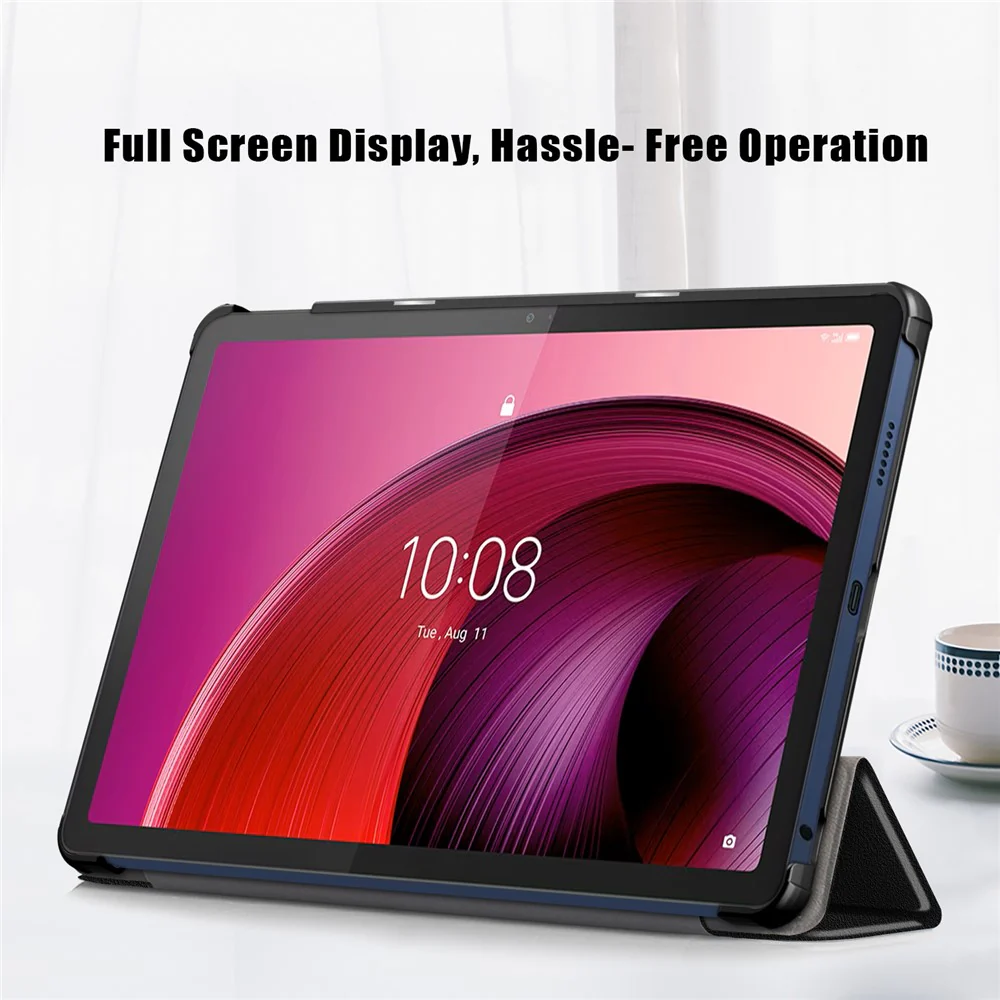 For Lenovo Tab M10 5G TB-360ZU Trifold Stand Smart Case PU Leather Full Body Protective Tablet Cover - Black - Image 5