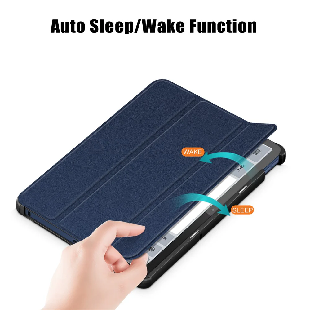 For Lenovo Tab M10 5G TB-360ZU Trifold Stand Smart Case PU Leather Full Body Protective Tablet Cover - Dark Blue - Image 4