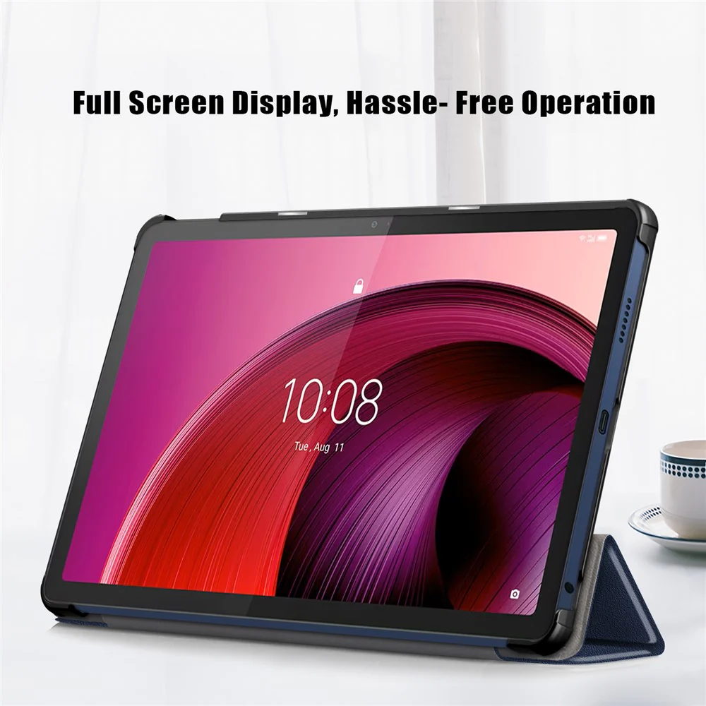 For Lenovo Tab M10 5G TB-360ZU Trifold Stand Smart Case PU Leather Full Body Protective Tablet Cover - Dark Blue - Image 5