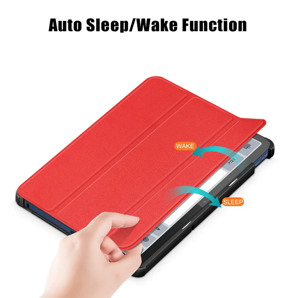 For Lenovo Tab M10 5G TB-360ZU Trifold Stand Smart Case PU Leather Full Body Protective Tablet Cover - Red - Image 4