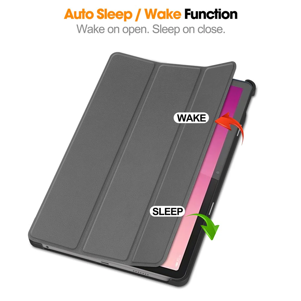 For Lenovo Tab M10 5G Tri-fold Stand Smart Cover PU Leather Auto Wake / Sleep Tablet Case - Grey - Image 3