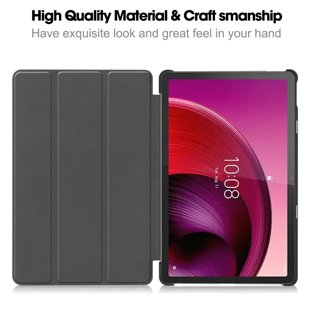 For Lenovo Tab M10 5G Tri-fold Stand Smart Cover PU Leather Auto Wake / Sleep Tablet Case - Red - Image 2