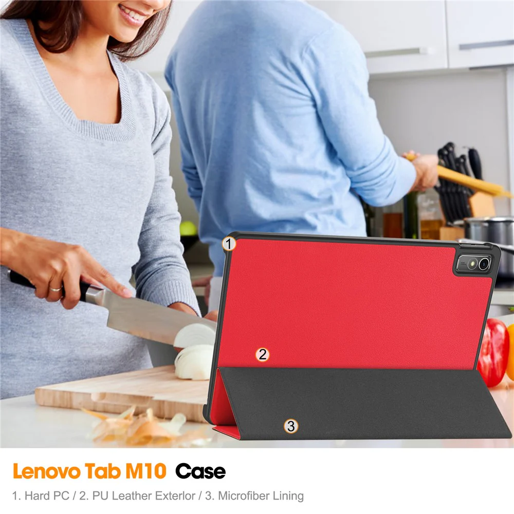 For Lenovo Tab M10 5G Tri-fold Stand Smart Cover PU Leather Auto Wake / Sleep Tablet Case - Red - Image 8