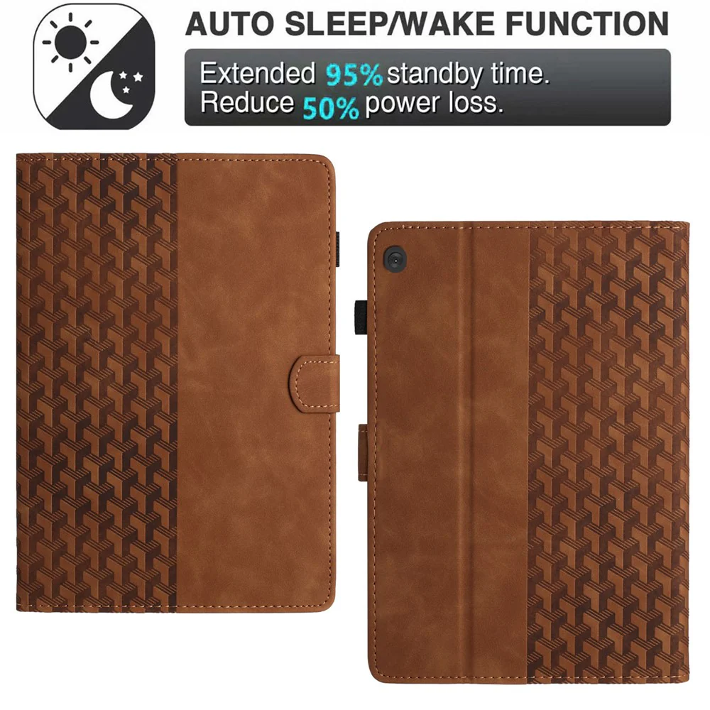 For Lenovo Tab M10 Case Building Block Imprinted Anti-Drop Tablet Leather Cover - Brown - Image 7