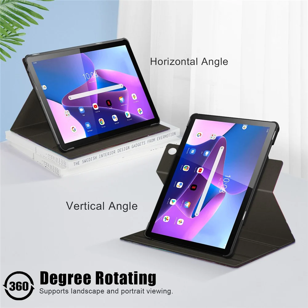 For Lenovo Tab M10 (Gen 3) 10.1 inch 328F 360-degree Rotary Stand Function Pattern Printing PU Leather Tablet Case with Auto Wake/Sleep - Galaxy - Image 2