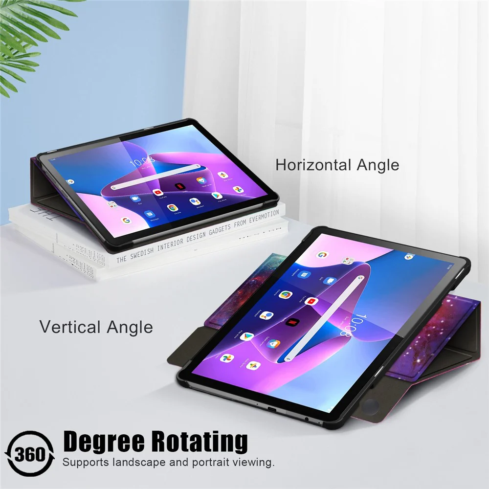 For Lenovo Tab M10 (Gen 3) 10.1 inch 328F 360-degree Rotary Stand Function Pattern Printing PU Leather Tablet Case with Auto Wake/Sleep - Galaxy - Image 6