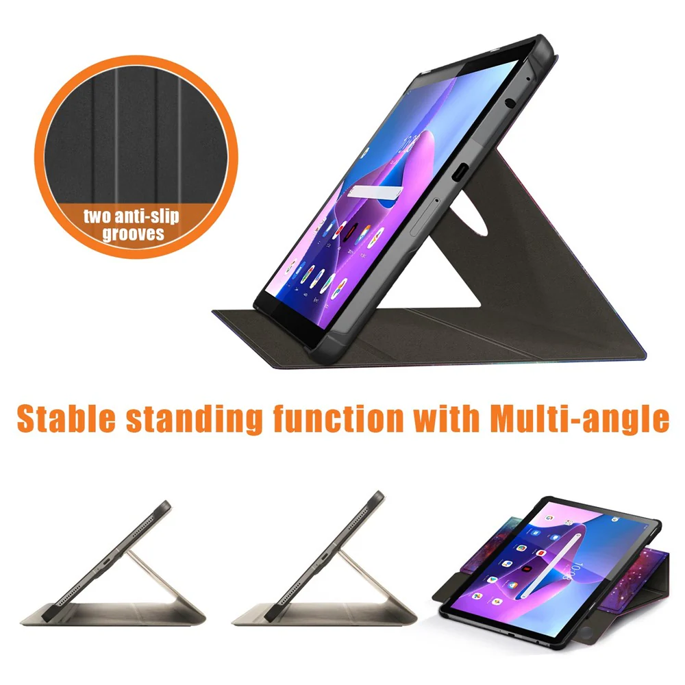 For Lenovo Tab M10 (Gen 3) 10.1 inch 328F 360-degree Rotary Stand Function Pattern Printing PU Leather Tablet Case with Auto Wake/Sleep - Galaxy - Image 7