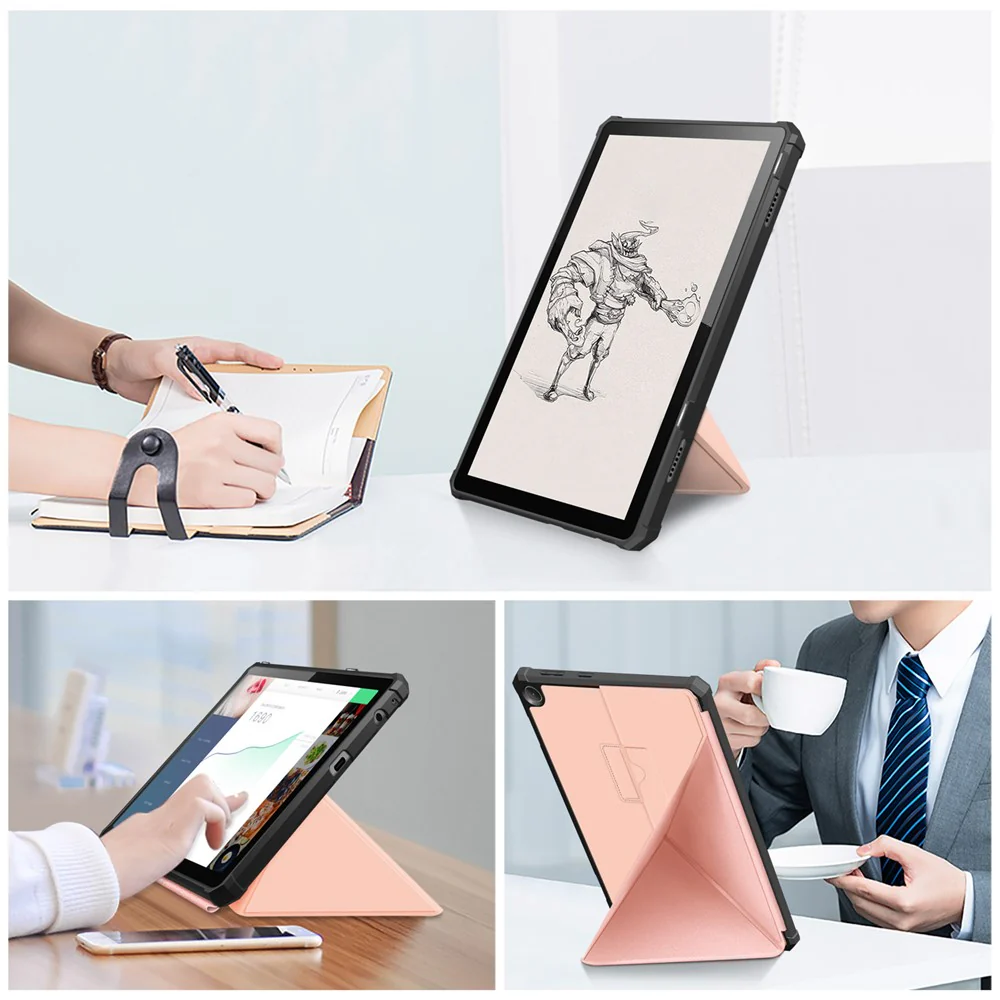 For Lenovo Tab M10 (Gen 3) 10.1 inch 328F Origami Stand Tablet Case PU Leather Anti-scratch Cover with Auto Wake/Sleep - Rose Gold - Image 4