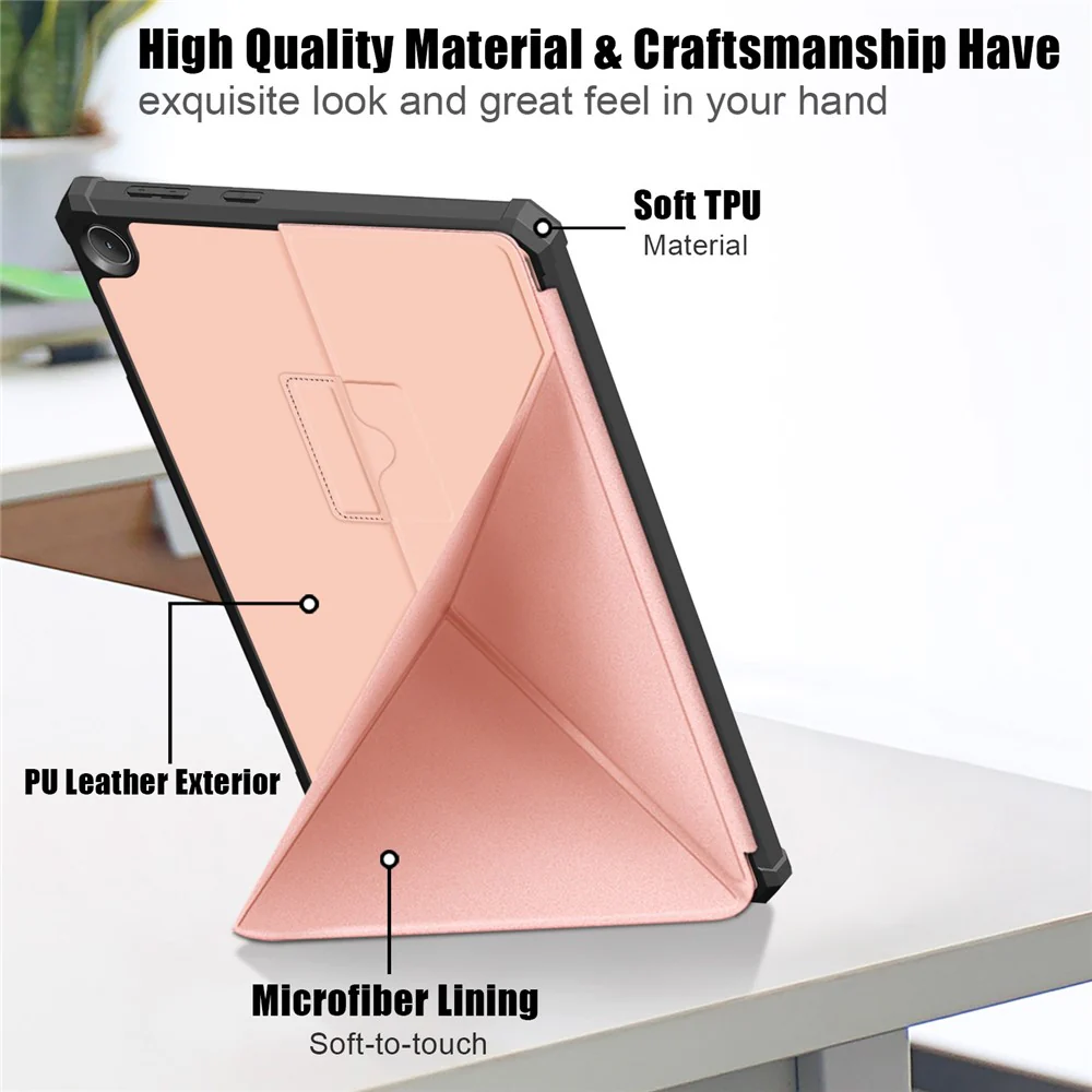 For Lenovo Tab M10 (Gen 3) 10.1 inch 328F Origami Stand Tablet Case PU Leather Anti-scratch Cover with Auto Wake/Sleep - Rose Gold - Image 5