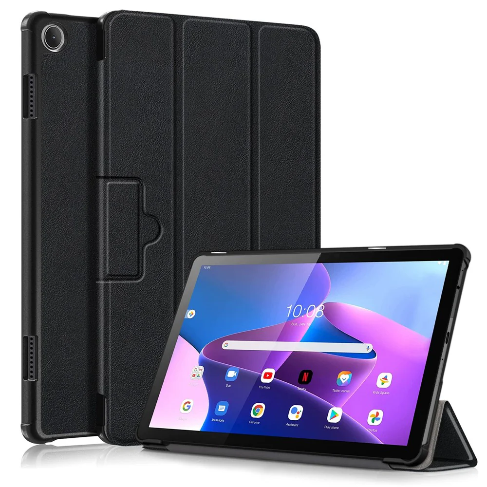 For Lenovo Tab M10 (Gen 3) 10.1-inch 328F Trifold Stand Tablet Case Microfiber Leather Auto Wake/Sleep Magnetic Closure Anti-scratch Protective Cover - Black