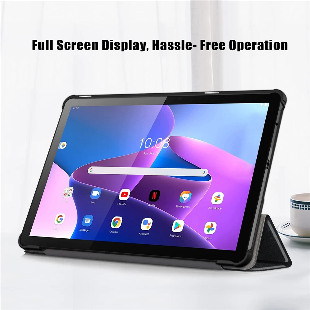 For Lenovo Tab M10 (Gen 3) 10.1-inch 328F Trifold Stand Tablet Case Microfiber Leather Auto Wake/Sleep Magnetic Closure Anti-scratch Protective Cover - Black - Image 2