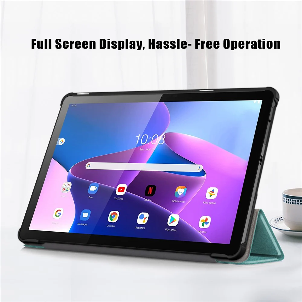 For Lenovo Tab M10 (Gen 3) 10.1-inch 328F Trifold Stand Tablet Case Microfiber Leather Auto Wake/Sleep Magnetic Closure Anti-scratch Protective Cover - Blackish Green - Image 2