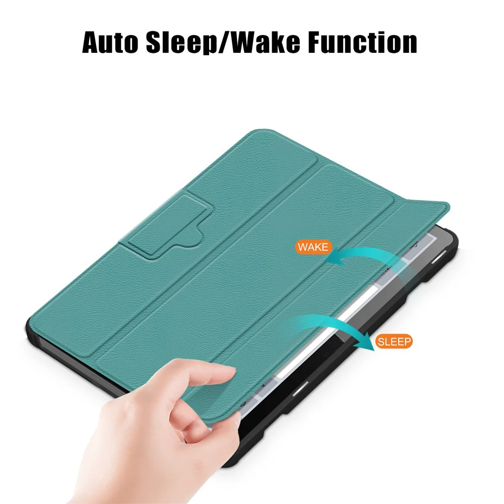 For Lenovo Tab M10 (Gen 3) 10.1-inch 328F Trifold Stand Tablet Case Microfiber Leather Auto Wake/Sleep Magnetic Closure Anti-scratch Protective Cover - Blackish Green - Image 5