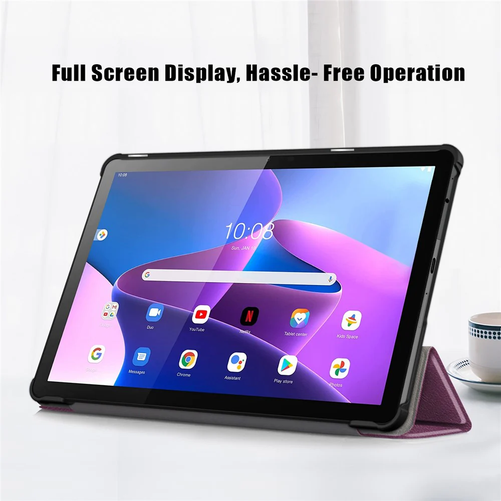 For Lenovo Tab M10 (Gen 3) 10.1-inch 328F Trifold Stand Tablet Case Microfiber Leather Auto Wake/Sleep Magnetic Closure Anti-scratch Protective Cover - Purple - Image 2
