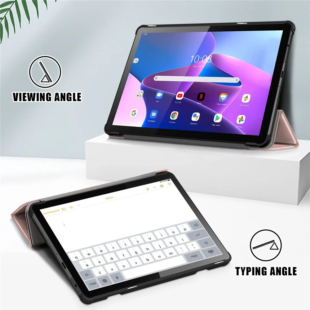 For Lenovo Tab M10 (Gen 3) 10.1-inch 328F Trifold Stand Tablet Case Microfiber Leather Auto Wake/Sleep Magnetic Closure Anti-scratch Protective Cover - Rose Gold - Image 4