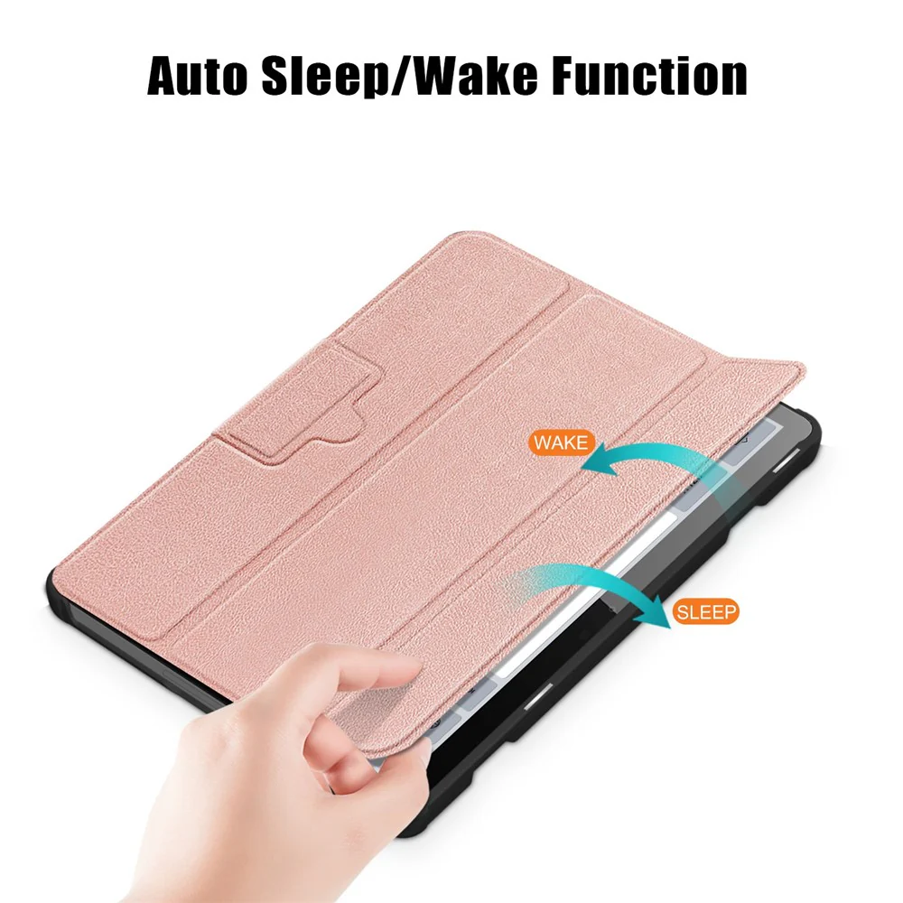 For Lenovo Tab M10 (Gen 3) 10.1-inch 328F Trifold Stand Tablet Case Microfiber Leather Auto Wake/Sleep Magnetic Closure Anti-scratch Protective Cover - Rose Gold - Image 5