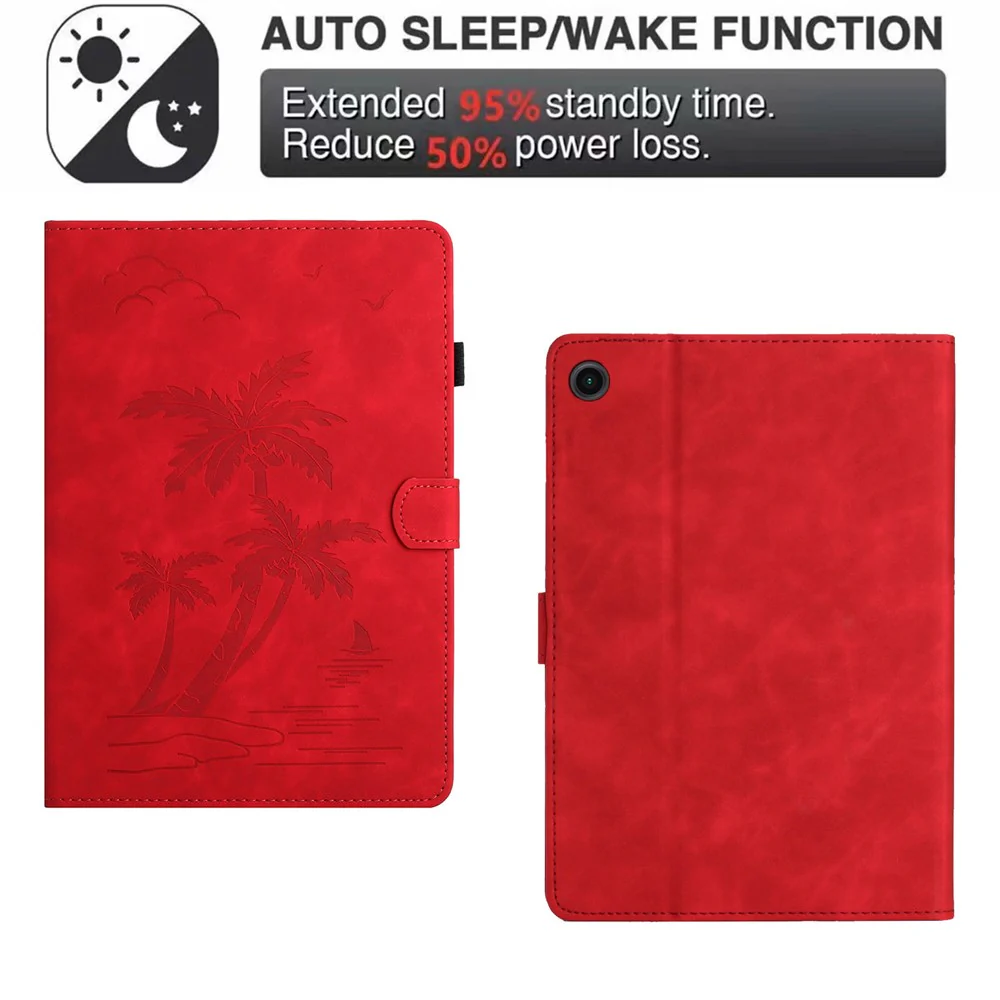 For Lenovo Tab M10 (Gen 3) Case Auto Sleep / Wake PU Leather Coconut Tree Pattern Tablet Cover - Red - Image 6