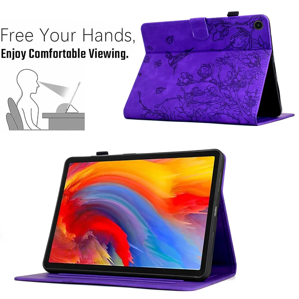 For Lenovo Tab M10 (Gen 3) Case Flower Bird Imprinted Card Holder Leather Tablet Cover - Purple - Image 6
